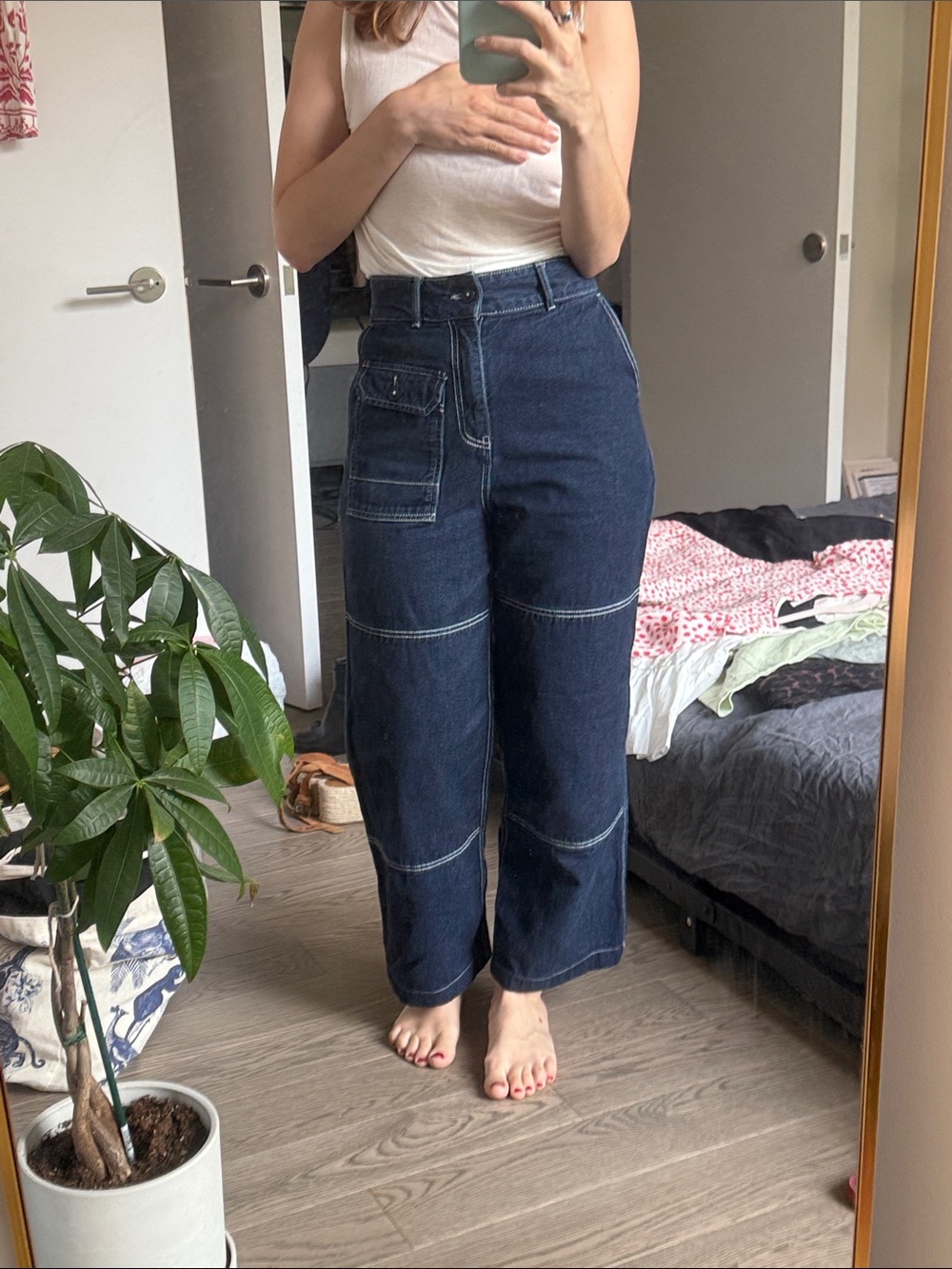 KOTN Dark Blue Straight-Leg Jeans with Patch Pocket